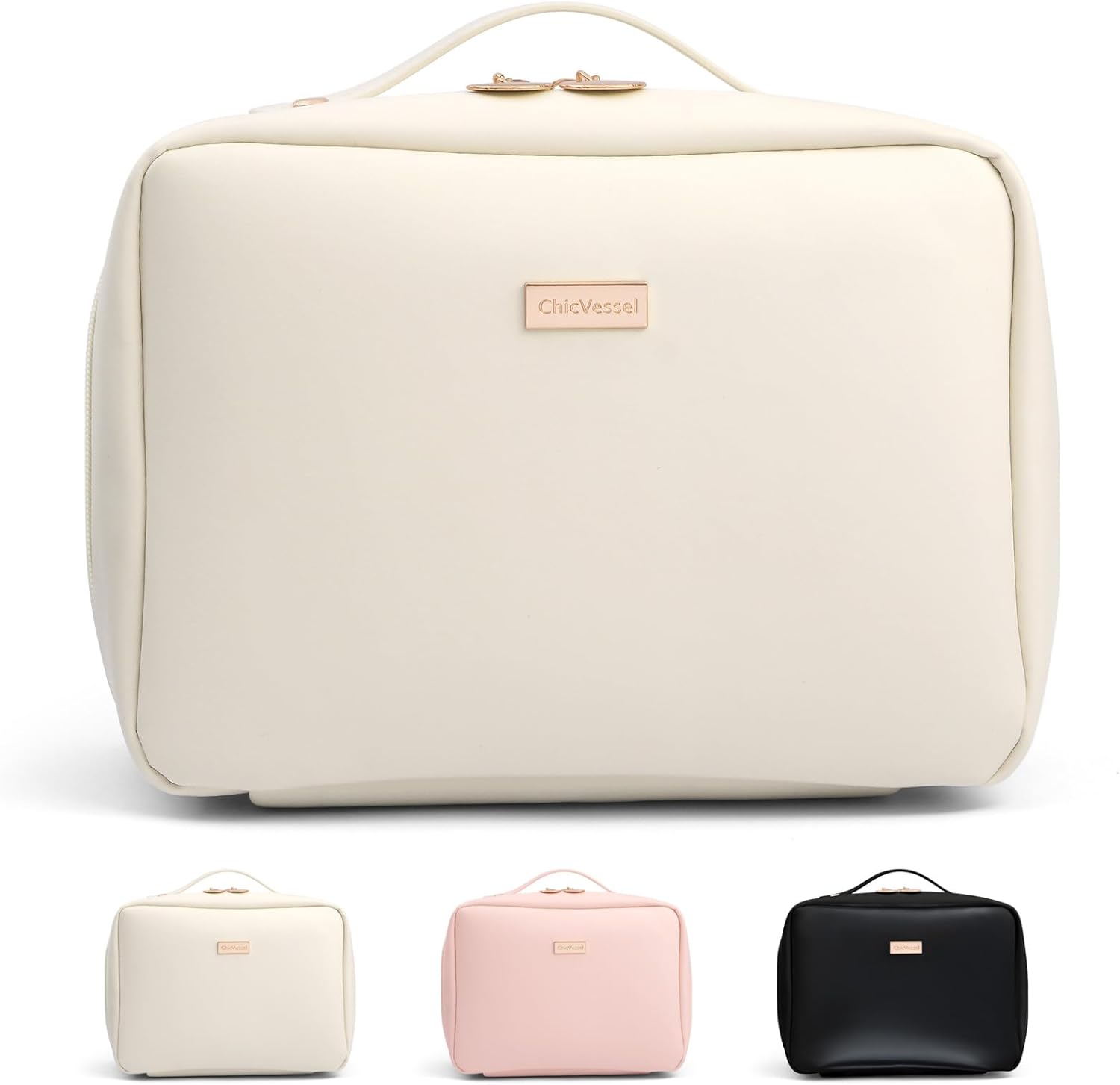 ChicVessel Kosmetiktasche Große Kapazität Make up Tasche Offene Flache Kulturtasche Make up Tasche PU Leder Schminktasche Reise Kosmetiktasche für Frauen