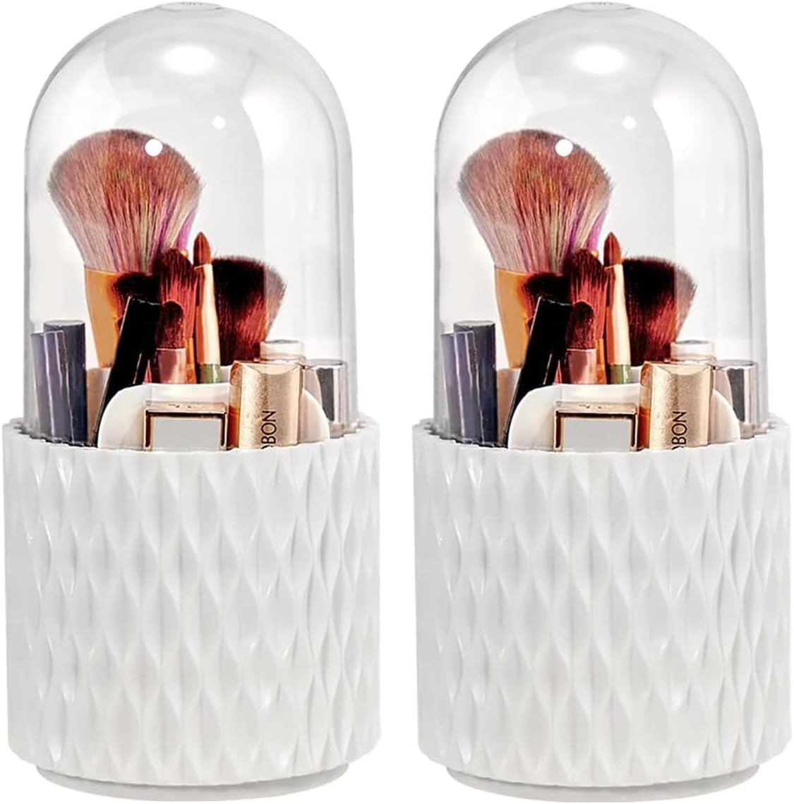 2 Stück Kosmetik Make Up Organizer, 360 Drehender Kosmetischer Pinsel Organizer Pinselhalter Pinsel Aufbewahrung mit Deckel für Zimmer Decor Frisiertisch Toilette Schlafzimmer Bad