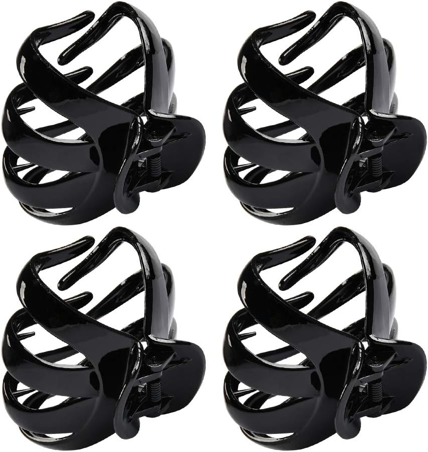 FOROREH 4er Große Haarkrallen Clips rutschfeste Octopus Haarkrallen Clip mit Griff Haarspangen Kopfbedeckungen für Frauen Dickes Haar (Schwarz)
