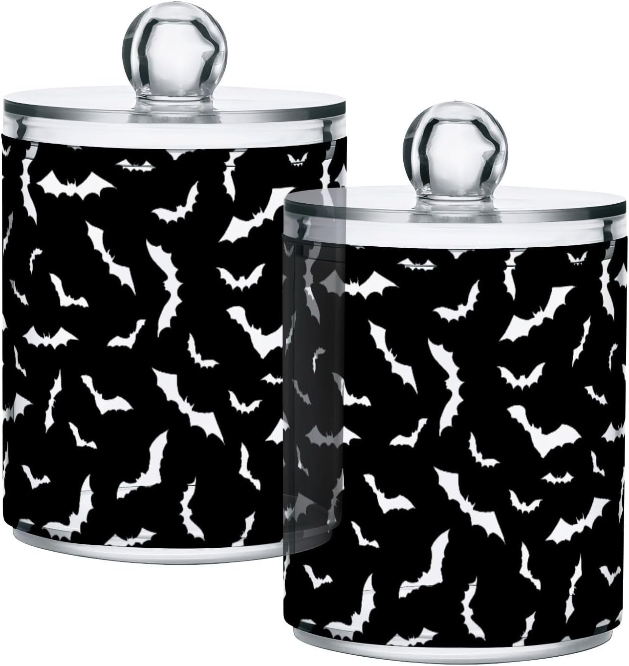 2 Stück Qtip Halter Spender Halloween Fledermäuse Badezimmer Kanister Vorratsdosen Klar Make-up Organizer Wattebausch Pads Tupfer Zahnseide Behälter