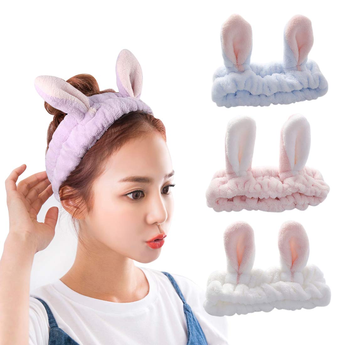 besbomig Haarband Kosmetik Ohren Damen Mädchen 3 Stück - Stirnband Make Up Elastisch Weich Stirnbänder Haarbänder Kopfband Haarschmuck für Waschen, Spa, Yoga, Sport, Dusche