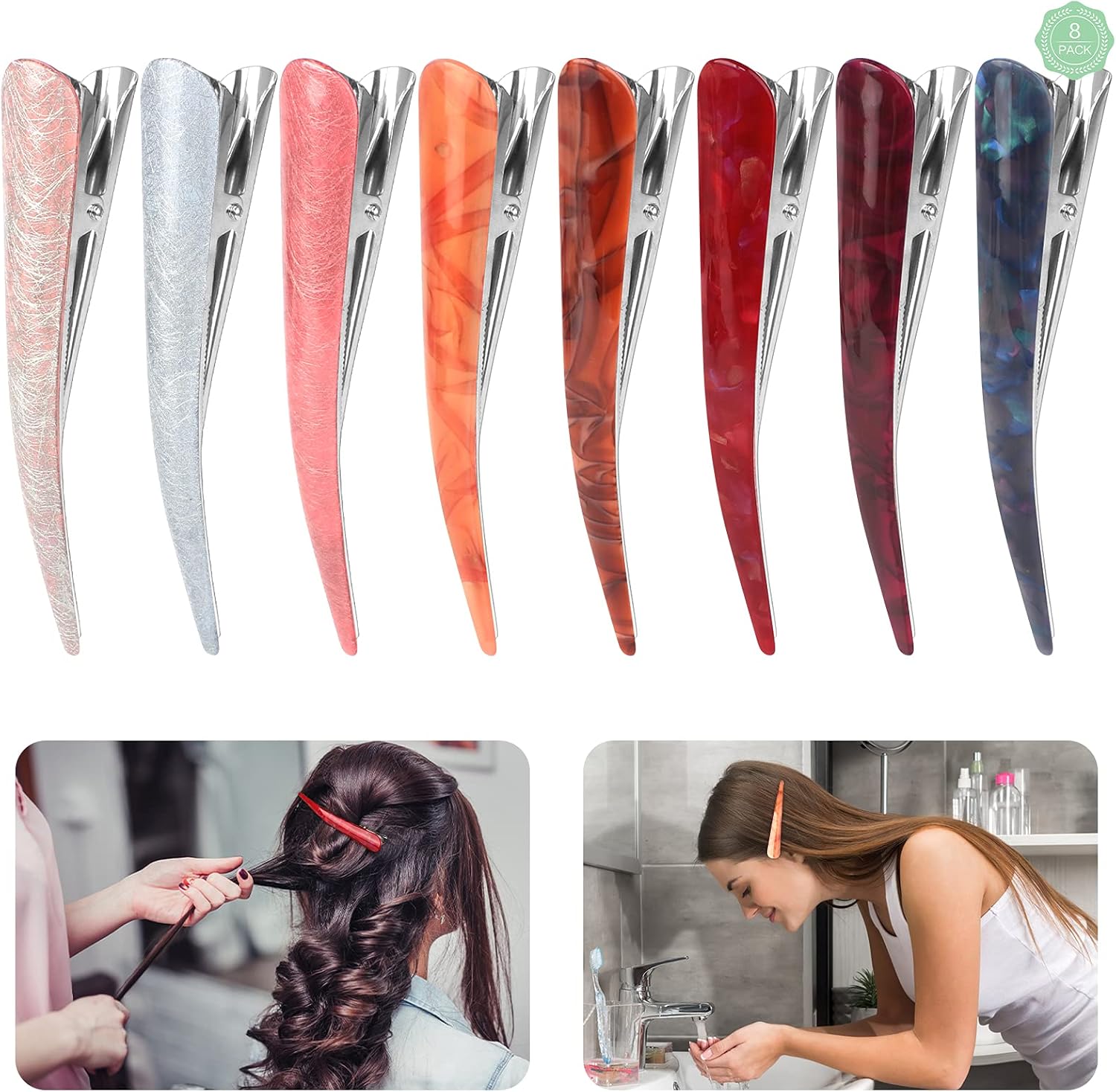 Entenschnabel Haarspangen 8 Stück Große Alligator Haarclips aus Acryl, Bunt Damen Haarklammern für Dickes Haar Dünnes Haar, Rutschfeste Krokodil Haarnadel für Frauen Mädchen Frisur (13cm)