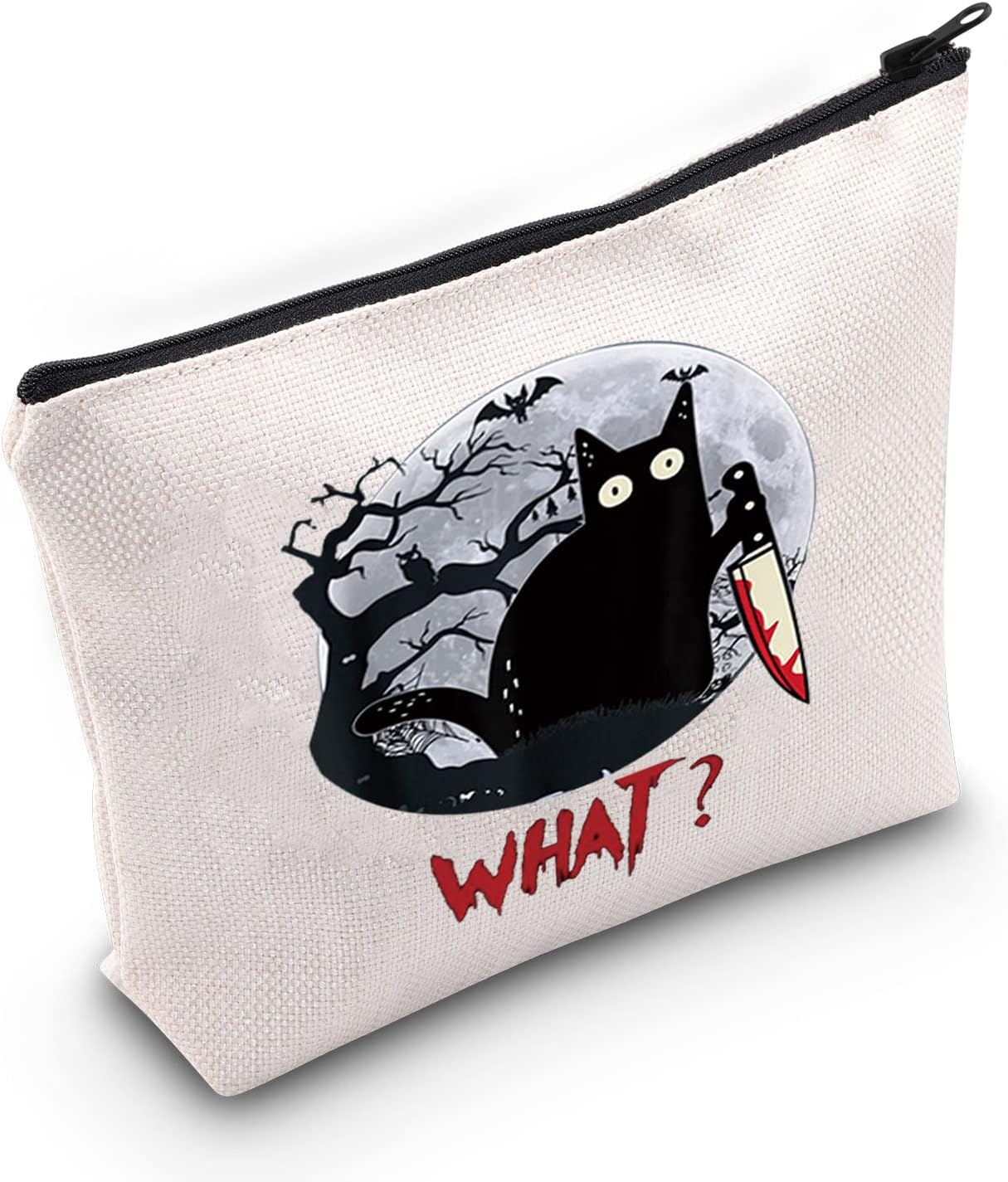 LEVLO Kosmetiktasche mit mörderischer Katze – Sneaky Cat inspirierte Reißverschlusstasche für Damen und Mädchen, Cat What, Kosmetiktasche