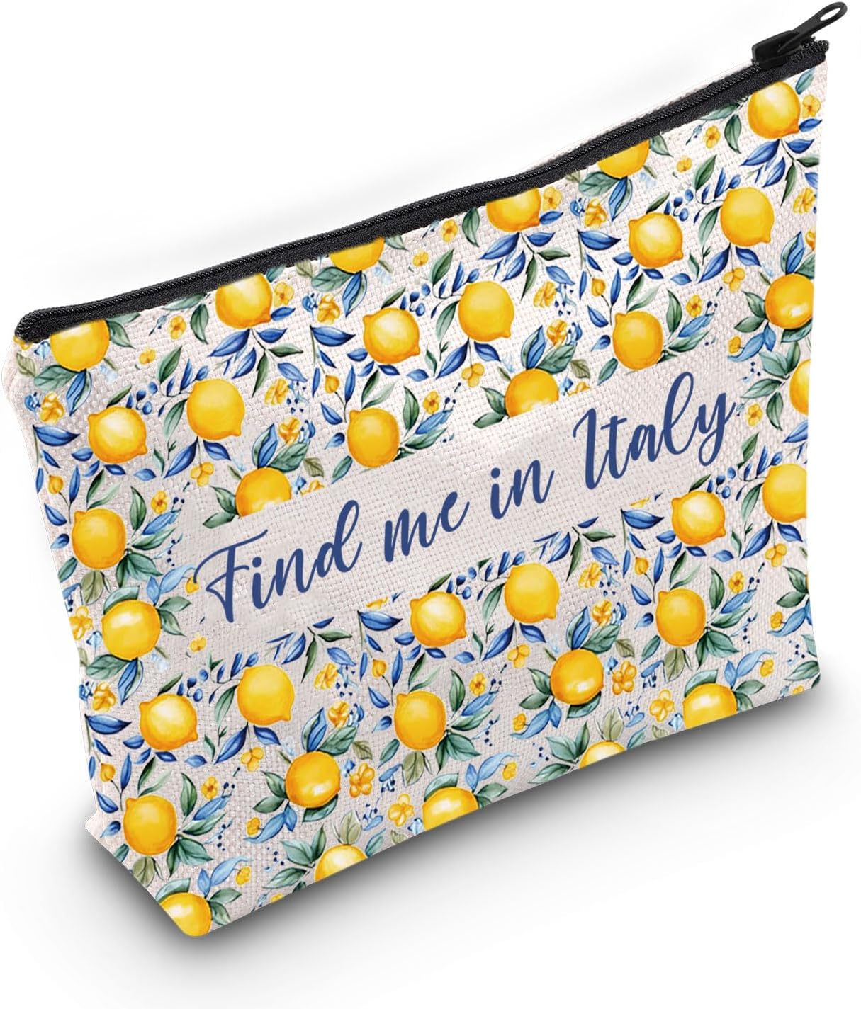 Gzrlyf Kosmetiktasche mit italienischem Zitronenmotiv, Geschenk für Amalfiküste, Positano, Zitrone, Souvenir, Geschenktasche "Find me in Italy", Finden Sie mich in Italien, modisch