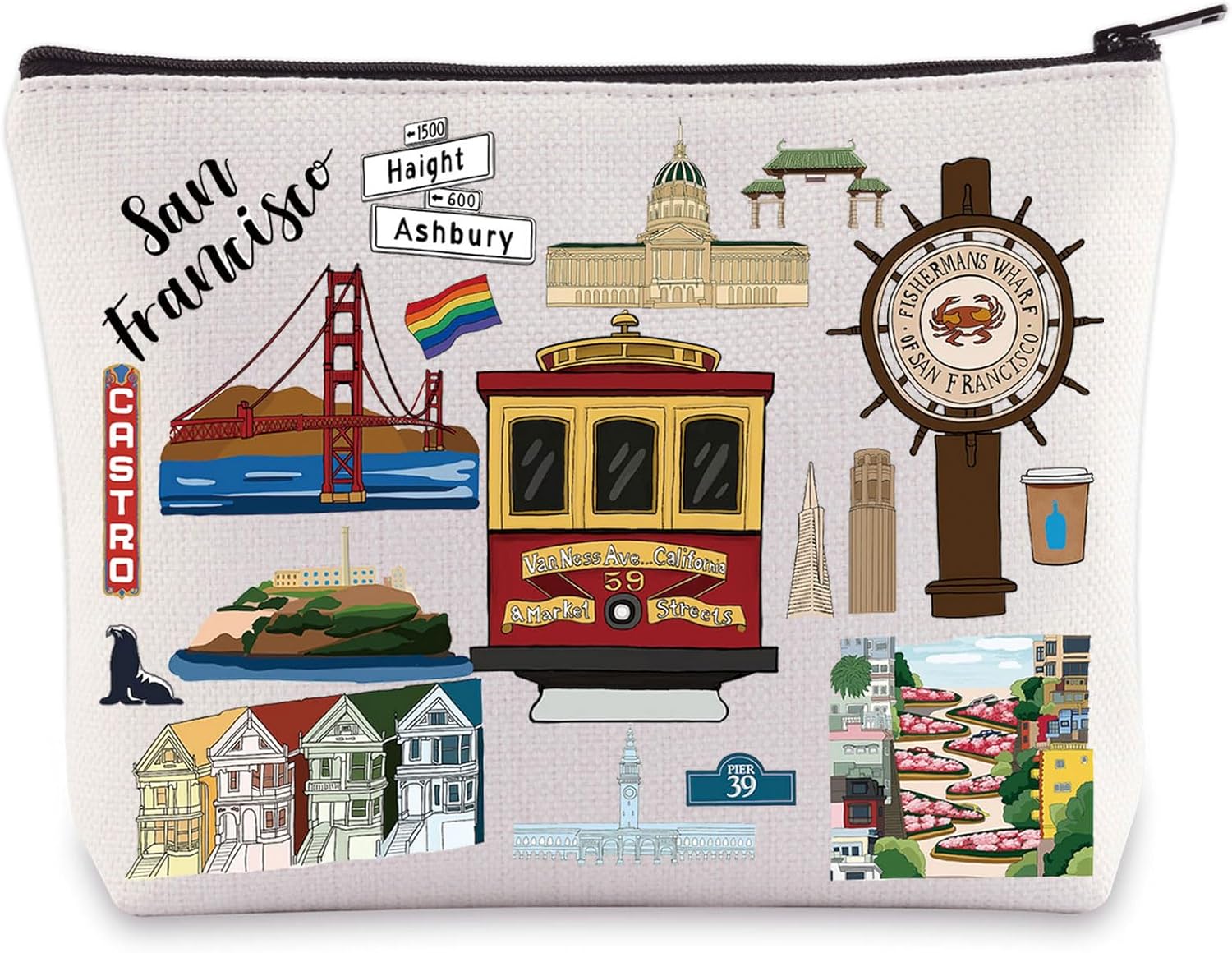 WZMPA San Francisco Reise-Kosmetiktasche, Geschenk, San Francisco, Souvenir, Geschenk, San Francisco, Make-up-Tasche mit Reißverschluss, San Francisco Merchandise, San Francisco, Kosmetiktasche