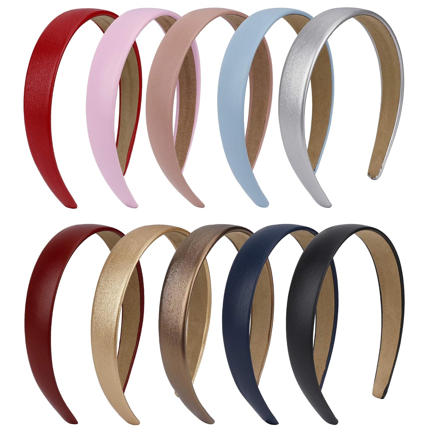 Haarreif Damen 10 Stk Vintage Rutschfeste PU-Leder Mehrfarbig Breit Haarband stirnband für Frauen Mädchen
